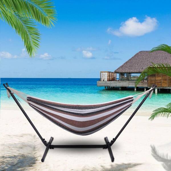 8.5 ft. Outdoor Polyester Striped Hammock with Stand, Color