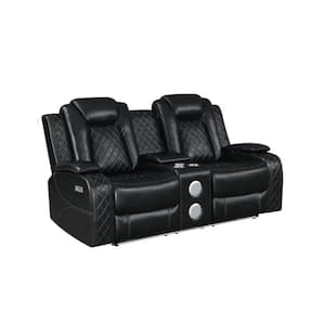 67.52 in. Pillow Top Arm Fabric Rectangle Power Loveseat Recliner Sofa in. Black