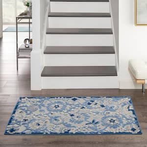 Aloha Blue/Grey 3 ft. x 5 ft. Floral Contemporary Indoor/Outdoor Kitchen Area Rug