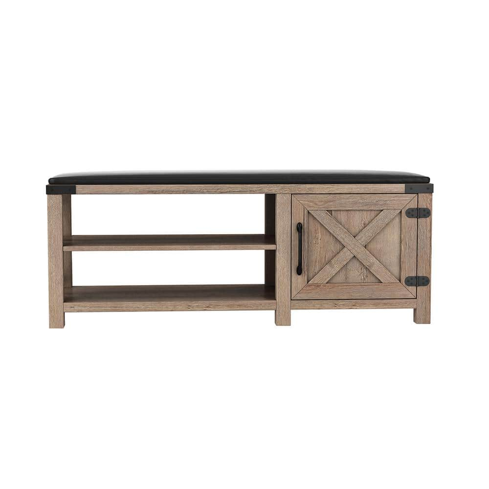 Welwick Designs Rustic Oak Solid Wood Entry Bench with Angled Shoe