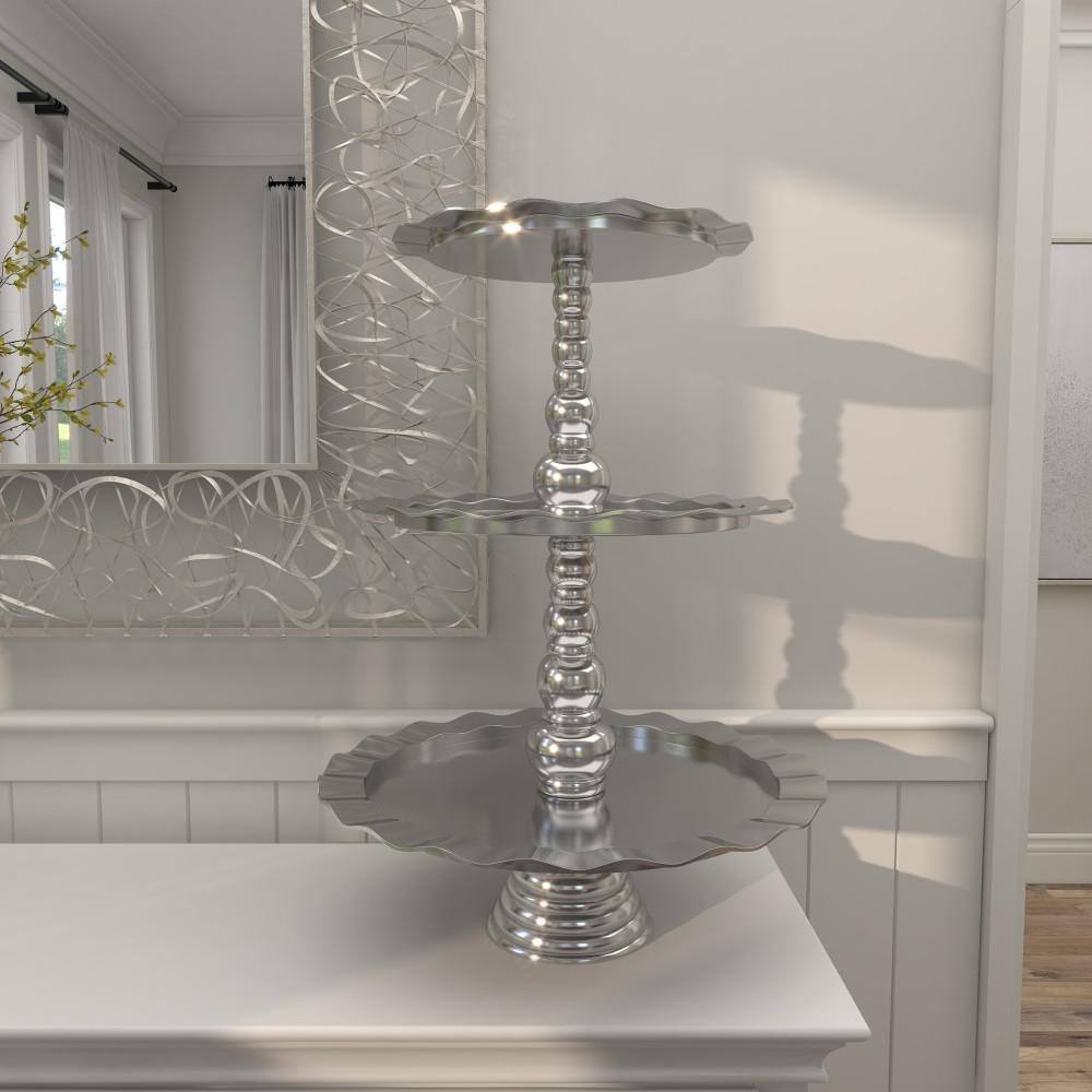 Silver Polished Aluminum 3-Tier Round Server