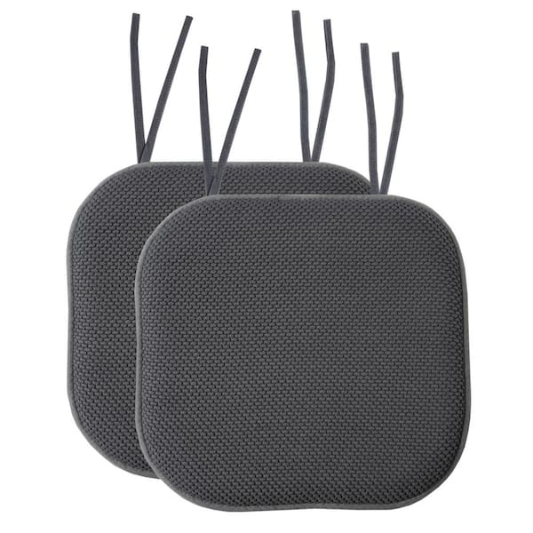 Sweet Home Collection Honeycomb Memory Foam Square 16 in. x 16 in. Non-Slip Back Chair Cushion with Ties, Charcoal (2-Pack)