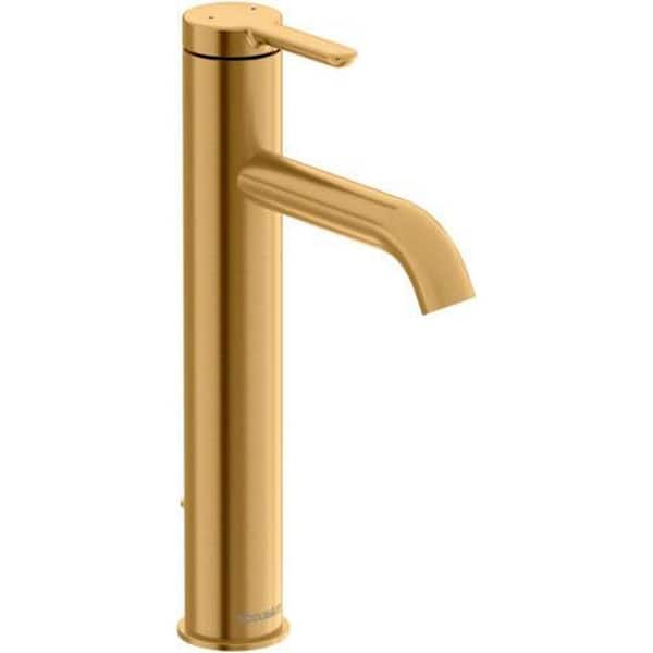 1-Single Handle Single Hole Bathroom Faucet with Deck Plate Included and Drain Kit Included in Brushed Gold