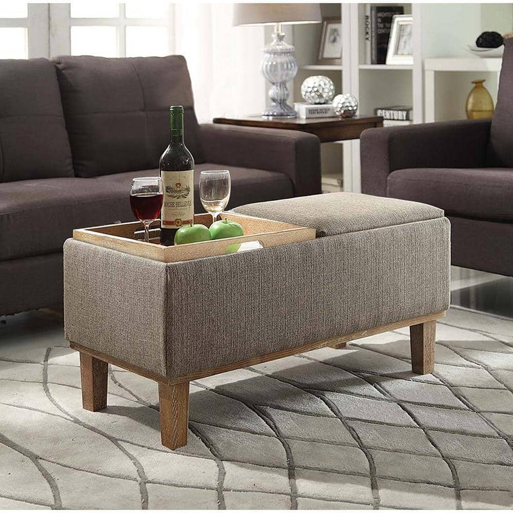Brentwood Beige Linen 35" Storage Ottoman with Reversible Tray