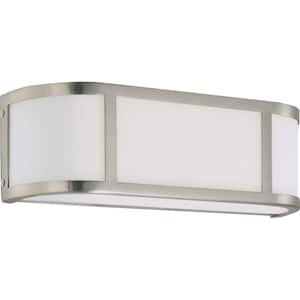 Odeon 15.5 in. 2-Light Brushed Nickel Vanity Light with Satin White Glass Shade