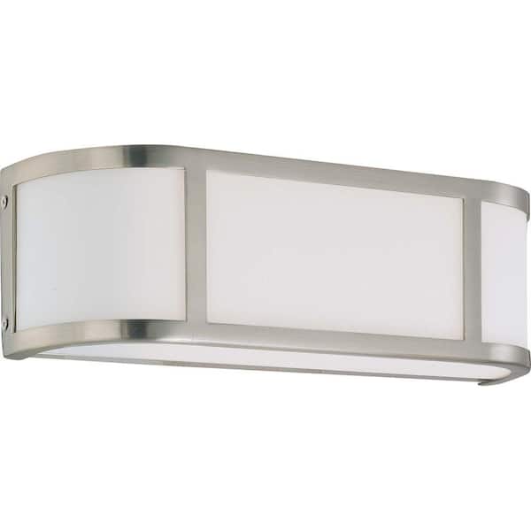 SATCO Odeon 15.5 in. 2-Light Brushed Nickel Vanity Light with Satin White Glass Shade
