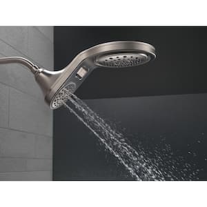 HydroRain Two-in-One 5-Spray 7.9 in. Double Wall Mount Fixed Shower Head in Stainless