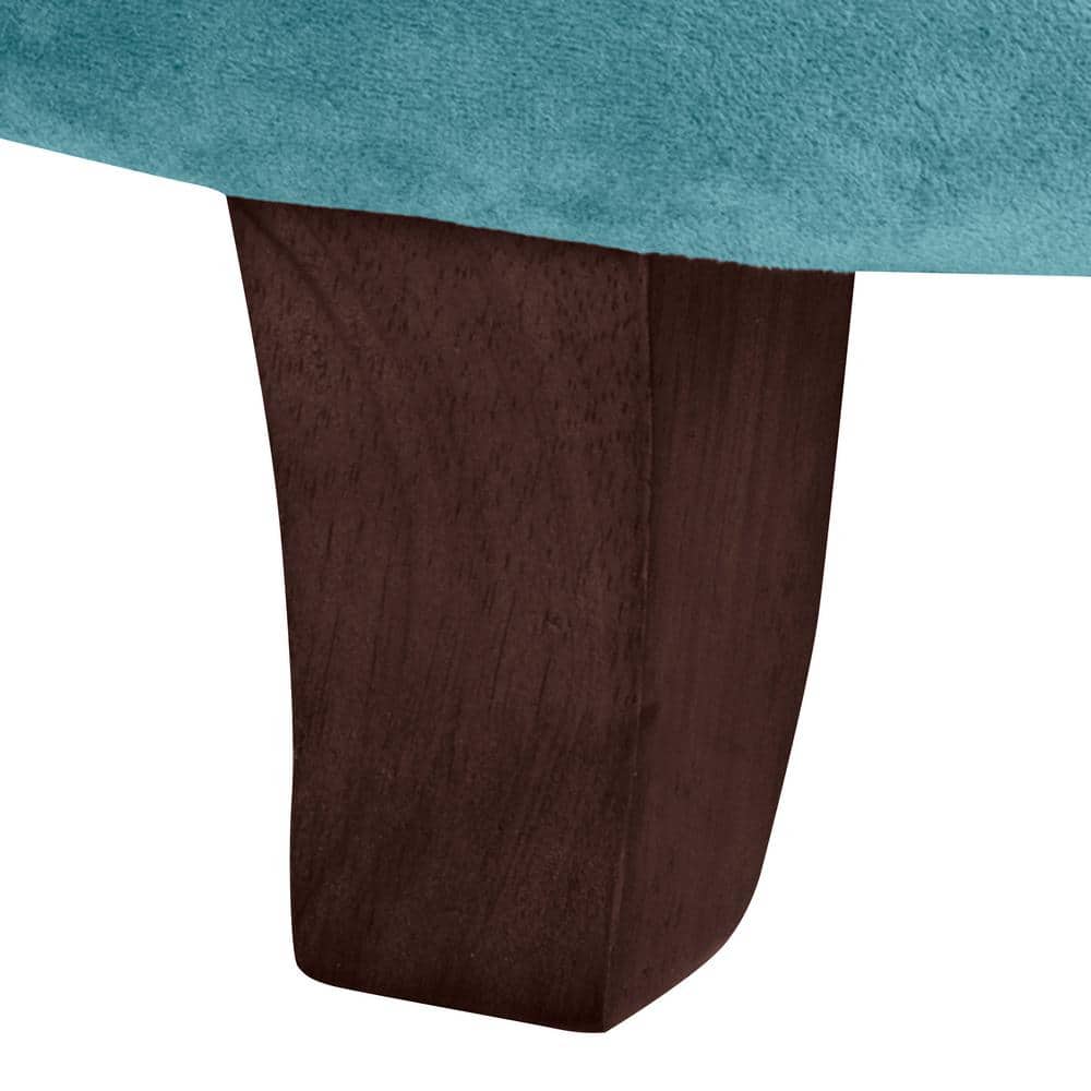 Teal Velvet Tufted Round Ottoman with Rustic Wood Legs
