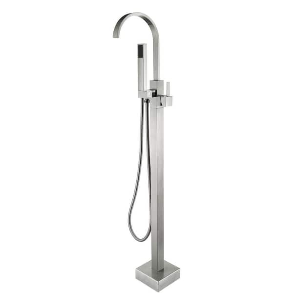 Single-Handle Classical Freestanding Bathtub Faucet with Hand Shower in Brushed Nickel