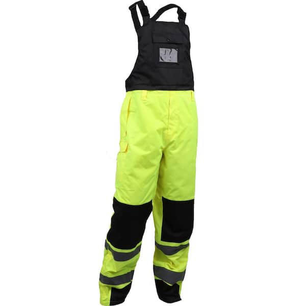Men's Large Hi Vis Yellow Insulated Bib Overalls with Black Trim