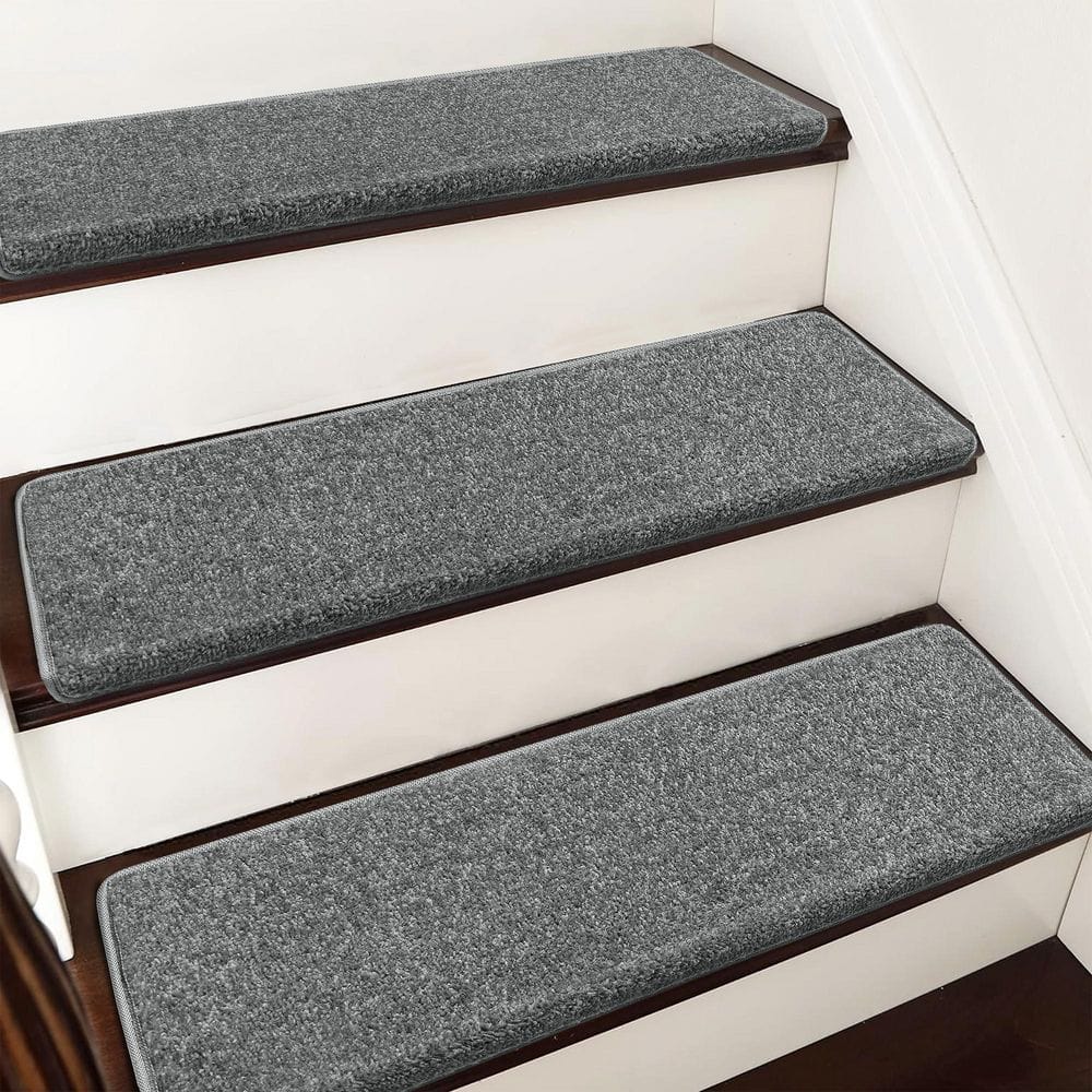 Light Gray Bullnose Carpet Stair Treads Set of 14
