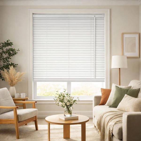 White Cordless Light Filtering Horizontal Vinyl Blinds with 1 in