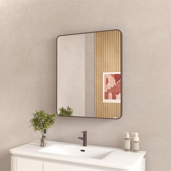 GOGEXX 30 in. W x 36 in. H Aluminum Framed Rounded Rectangle Wall Bathroom Vanity Mirror in Oil-Rubbed Bronze