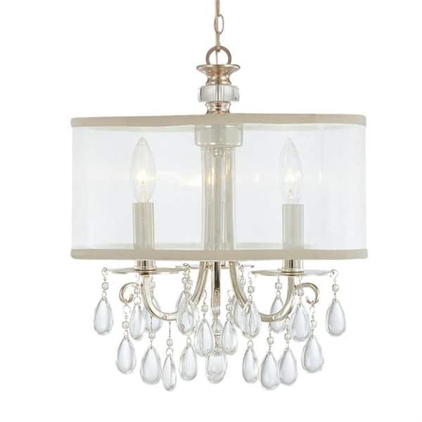 Crystorama Hampton 3-Light Drum Chandelier with Silk Shade