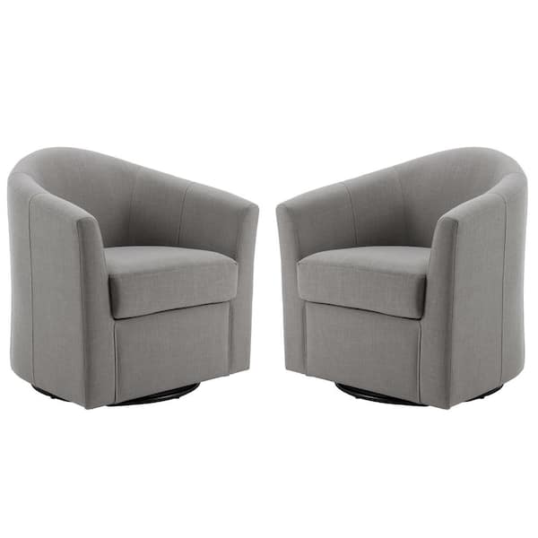 Uixe Coffee Linen Barrel Chair Upholstered 360° Swivel Accent with Metal Base(Set of 2)