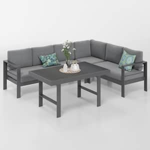 4-Piece Aluminum Conversation Set with Dark Gray Cushions