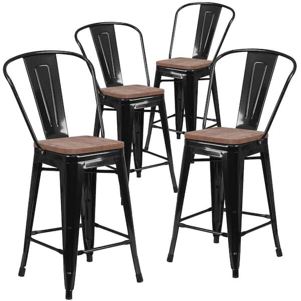 Carnegy Avenue 24.25 in. Black Bar Stool (4-Pack)