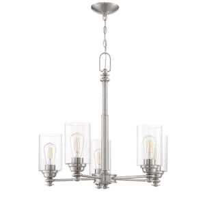 Dardyn 5-Light Brushed Nickel Finish with Clear Glass Transitional Chandelier for Kitchen/Dining/Foyer No Bulb Included
