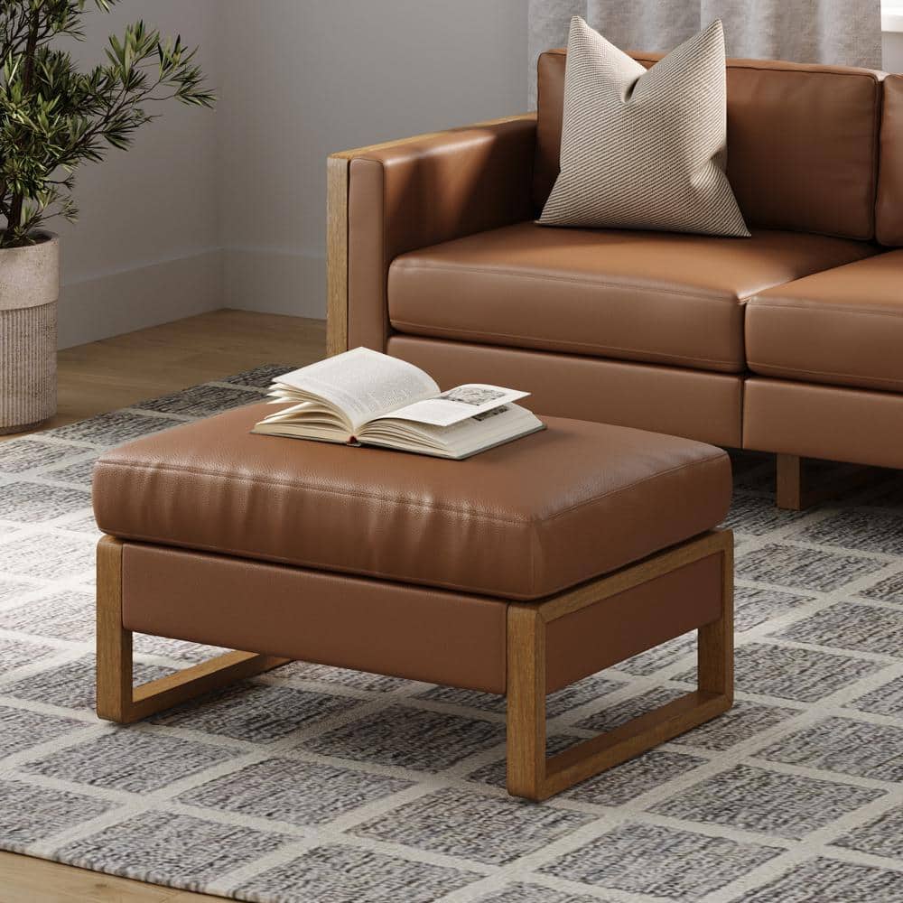Nathan James Madison Upholstered Ottoman with Brushed Light Brown