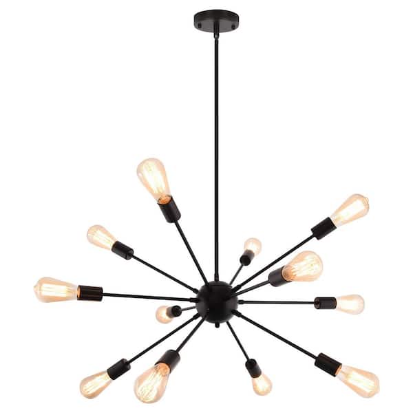 12-Light Black Pendant Design Hanging Sputnik Chandelier Lighting for Kitchen Island