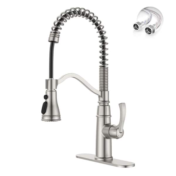 19.01 in. Single Handle Pull-Down Sprayer Kitchen Faucet with with 360° Degree Spout Swivel & High Arc in Brushed Nickel