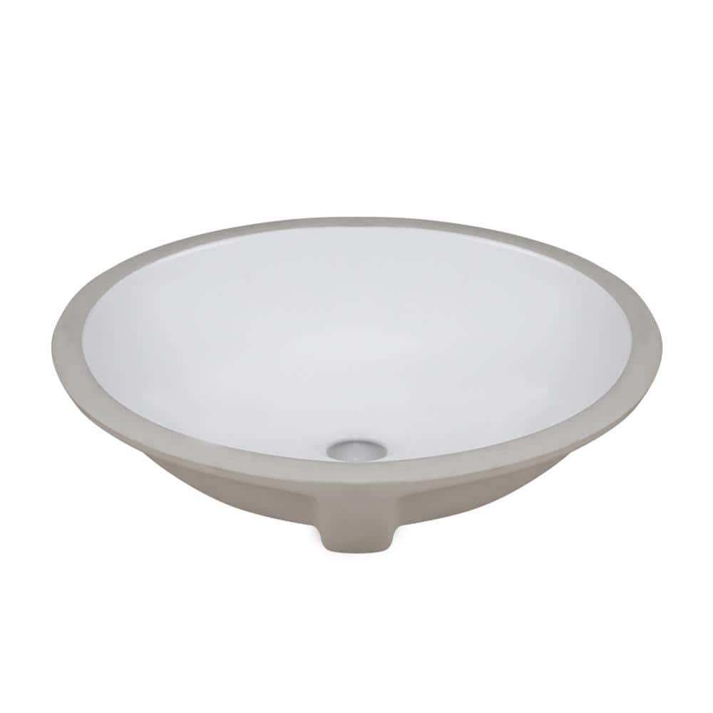 White Ceramic Oval Undermount Bathroom Sink with Overflow