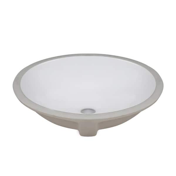 Symmetry 18.31 in. Oval Undermount Bathroom Sink in White with Overflow Drain