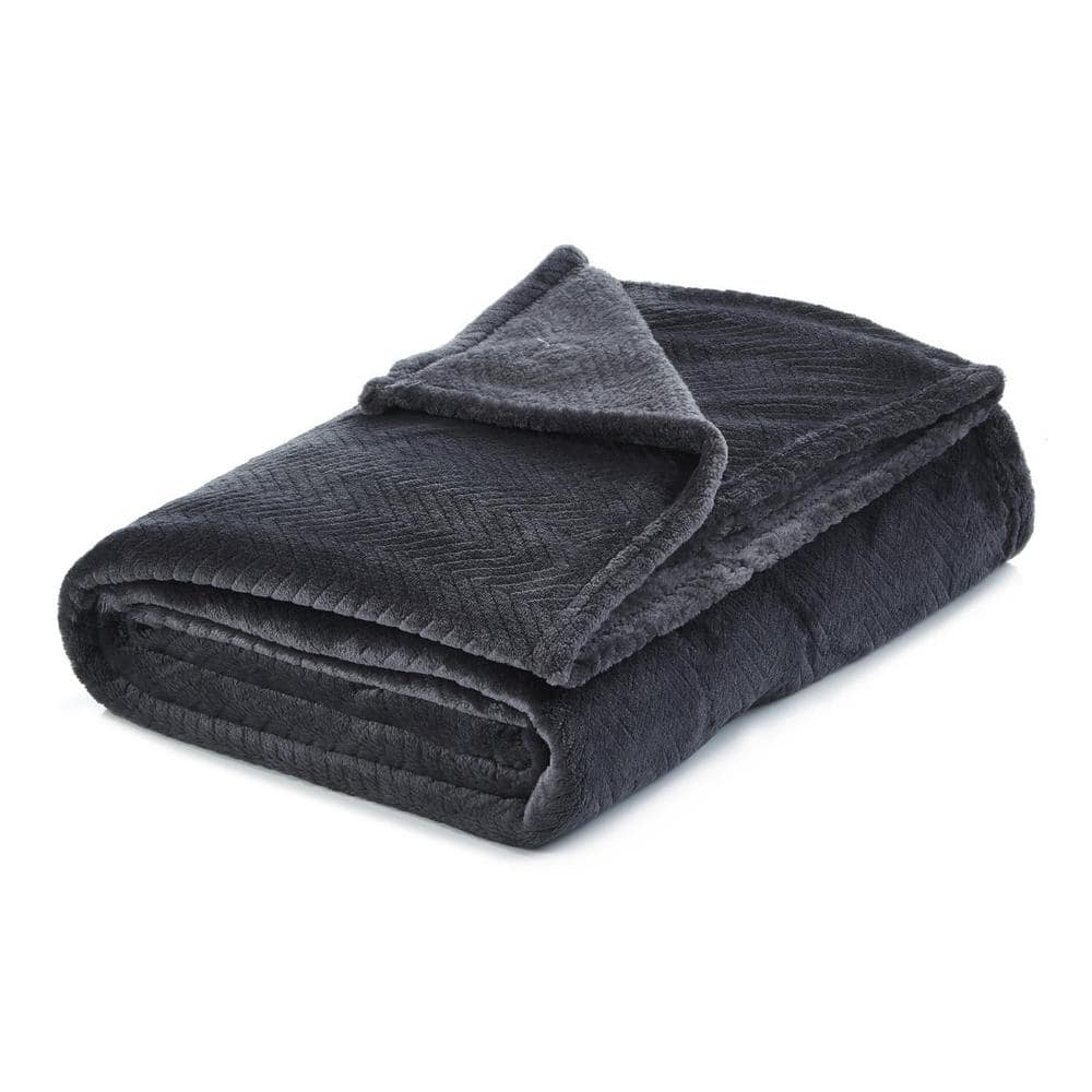 Homeroots Charlie Dark Slate Gray Solid Color Polyester Throw Blanket 