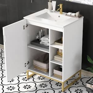 Victoria 24 in. W x 18 in. D x 34 in. H Freestanding Single Sink Bath Vanity in White with White Integrated Countertop