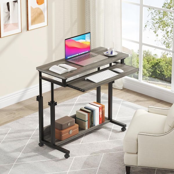 Home Office Desks Standing Adjustable Height Small Laptop Desk with Storage  for Small Spaces Computer Table for Couch Bedrooms Mobile Rolling Portable Student  Desk on Wheels Modern Uplift Rustic Desk 