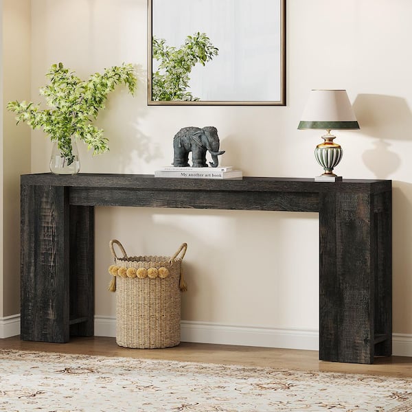 BYBLIGHT 70.9 in.  Rectangle Dark Gray Engineered Wood Extra Long Console Table Entryway Accent Table for Living Room