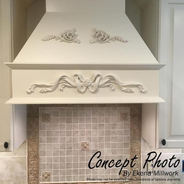Ekena Millwork ONL13X05X01NA 13 3/4-Inch W X 5 1/2-Inch H X 1-Inch P Nadia Decorative Rose Center with Scrolls Onlay