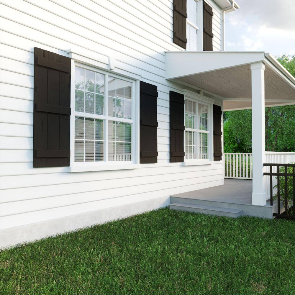 Hand Hewn Tan Faux Wood Board-n-Batten Shutters, 60" x 16.5"