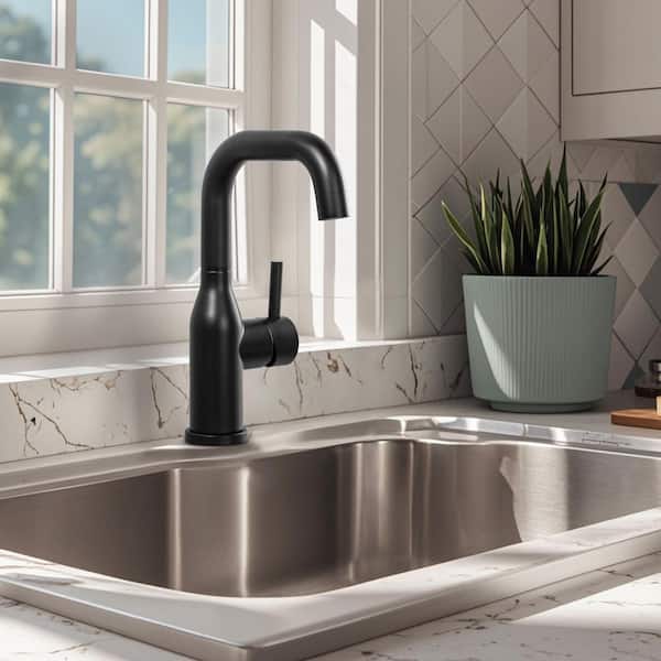 1-Hole Single Handle Bar Faucet Stainless Steel with Deckplate for Kitchen, Bar or Bathroom in Matte Black