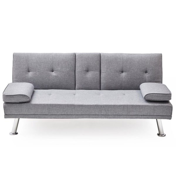 JASMODER 67 in. W Gray Polyester Twin Size Sofa Bed for Home or Office Use