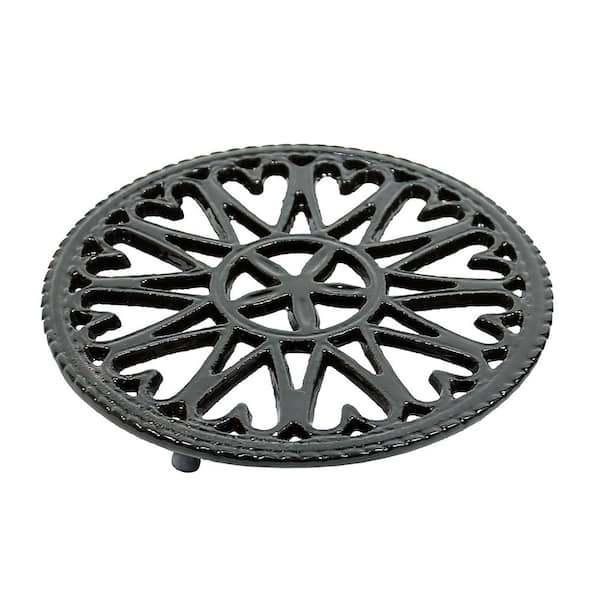 Enameled Sunburst Round Trivet for Stoves, 7 Inch Diameter, Black