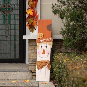 36 in. H Double Sided Wooden Scarecro with Pumpkin Porch Decor Halloween Prop and Fall