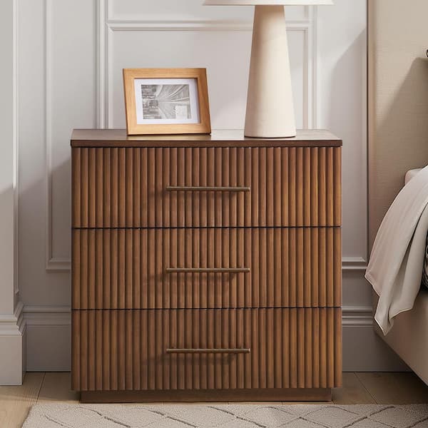 Autumn Modern Walnut 3-Drawer 26 in. W Nightstand with Charging Station