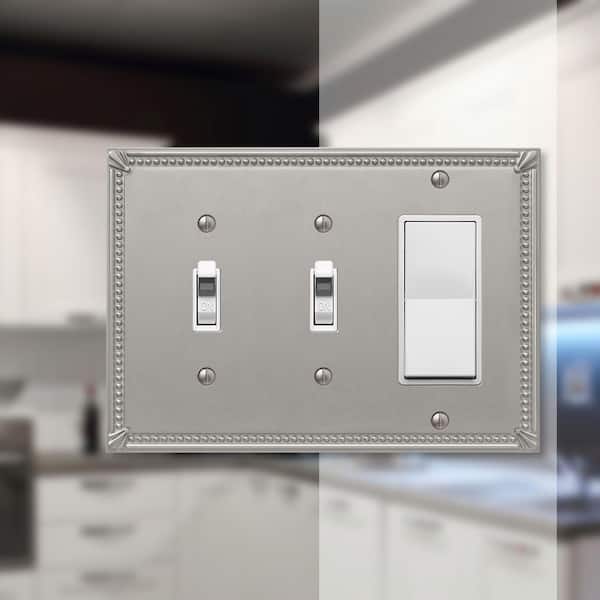 Imperial Bead 3 Gang 2-Toggle and 1-Rocker Metal Wall Plate - Brushed Nickel