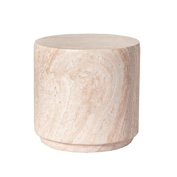 W 14.17 in. x H 13.78 in. Round Magnesium Oxide Faux Marble Outdoor Side Table