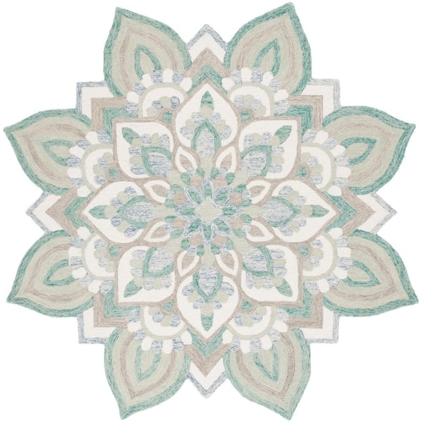 Novelty 8 ft. x 8 ft. Blue/Ivory Floral Specialty Area Rug