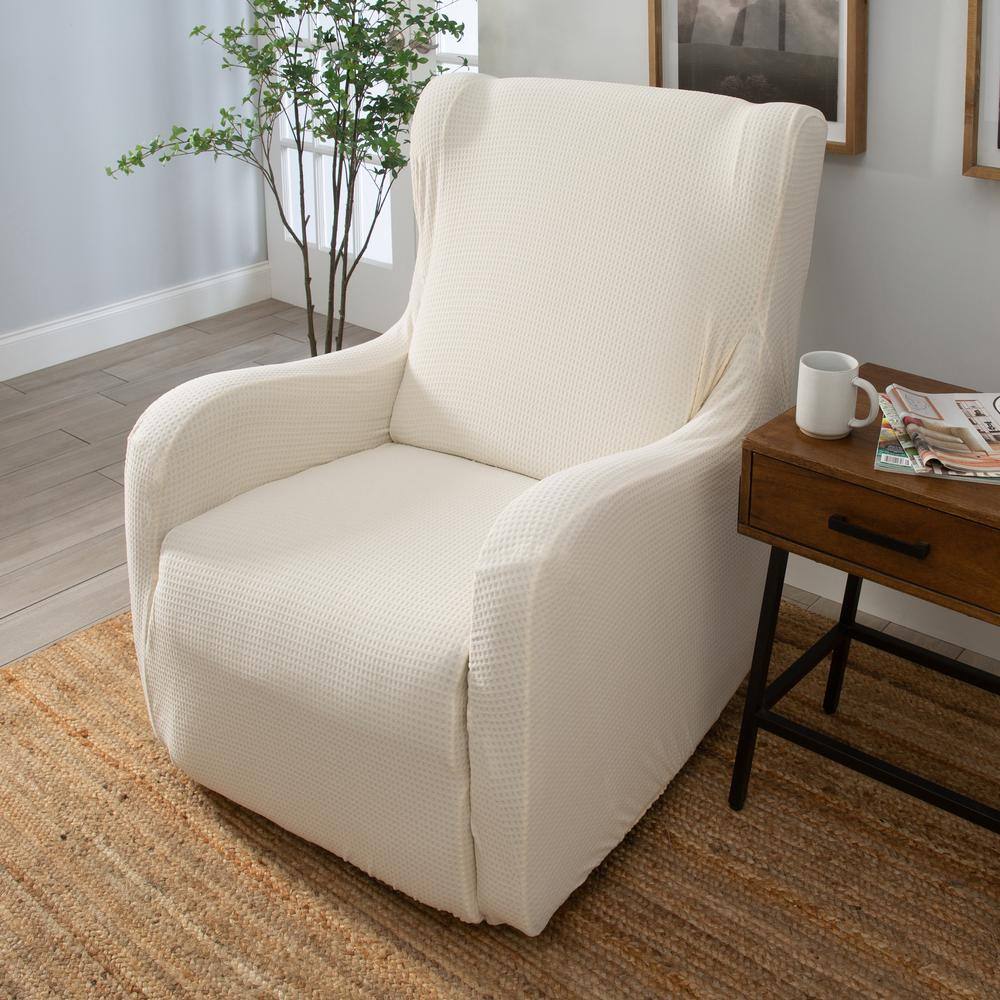 Ivory Waffle Design Polyester Chair/Recliner Stretch Slipcover