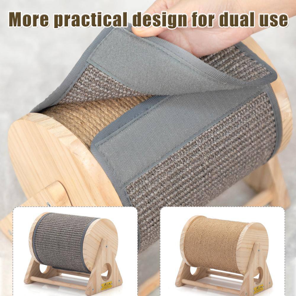 Natural Pine Wood Rotatable Cat Scratching Post with Sisal Carpet
