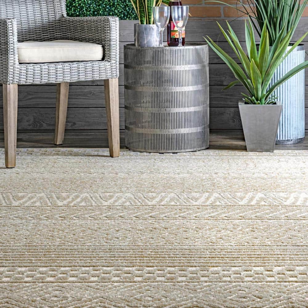 Beige 5' x 8' Easy-Care Synthetic Indoor/Outdoor Area Rug
