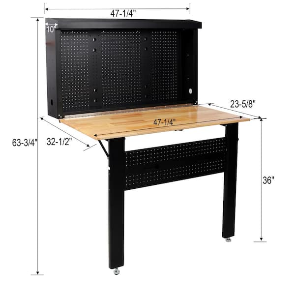 Damodpoy Wall Mounted Foldable Workbench with Rubberwood Top Damodpoy Wall Mounted Foldable Workbench with Rubberwood Top