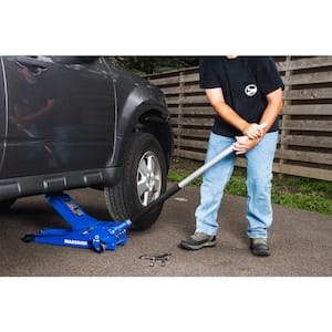 3-Ton Low Profile Car Jack with Quick Lift and 3-Ton Jack Stand in Blue