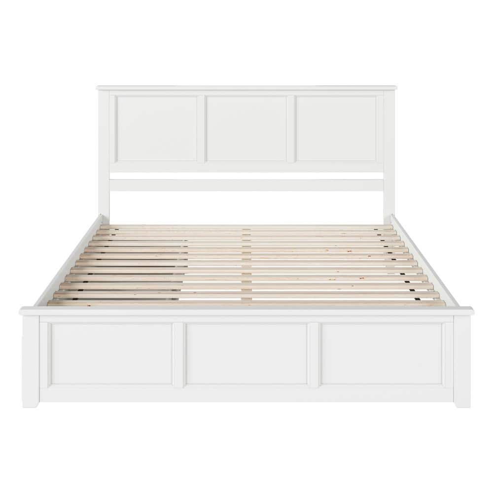 White King Solid Wood Platform Bed with Storage Drawers