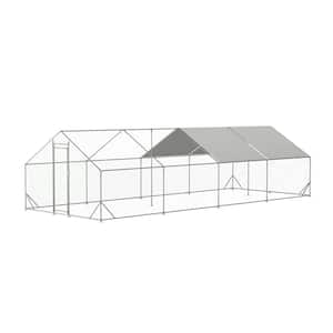 25.6 ft. L x 10 ft. W Metal Chicken Coop Walk-In Poultry Cage with UV and Water Resistant Cover
