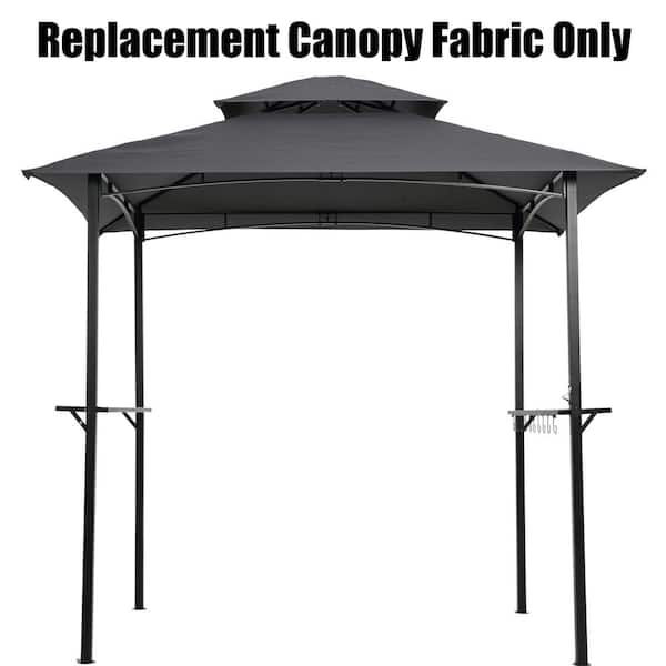 8 ft. x 5 ft. Gray Grill Gazebo Replacement Canopy, Double Tiered BBQ Tent Roof Top Cover