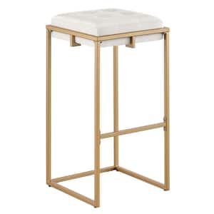 25 in. White and Gold Backless Metal Frame Bar Stool with Velvet Seat